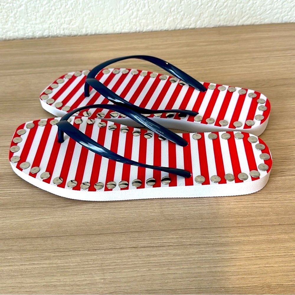 New Hand Made Red and White Striped Flip Flops - Picture 6 of 6